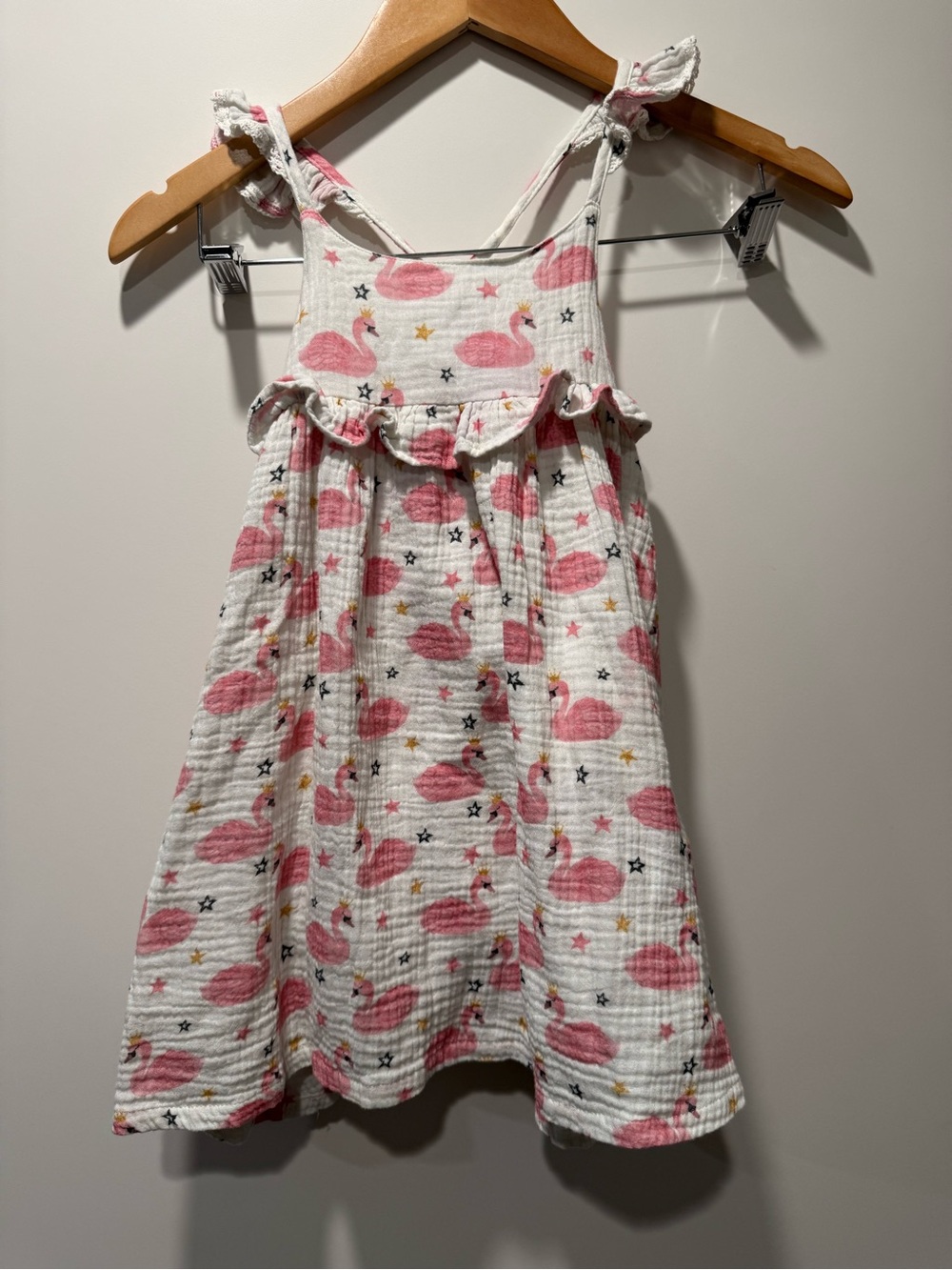 : Cheeky Plum Girls Pink Swan Muslin Sundress 5Y